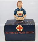 Wooden collecting box featuring female VAD figure in uniform.
