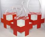 Set of three plastic collecting boxes in the shape of the Red Cross emblem