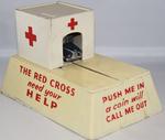 British Red Cross mechanical collecting box with roll out model ambulance : 'Push me in - a coin will call me out'