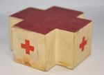 Wooden collecting box in the shape of the Red Cross emblem