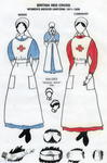 Laminated A4 illustrated information sheet detailing the uniform worn by British Red Cross female VADs 1911-1939