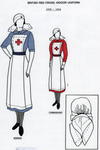 Laminated illustrated A4 information sheet detailing the uniform worn by British Red Cross female VADs beteen 1939 and 1954.