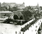 Prisoners of War from Oflag IVC (Colditz) marching through town