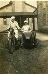 VAD Nurses on motor-bike and sidecar, Southmead, Bristol
