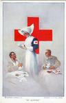 Postcard, artist's rendition of VAD nurse bringing tea to wounded patients