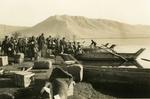 Black and white photograph of the British Red Cross mission embarking in boats at Mavrozo - Balkan War 1912-1913