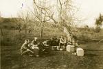 Black and white photograph of Dr Welch and Dr Walker with orderlies in the bivouwac at Philippiadas - Balkan War 1912-1913