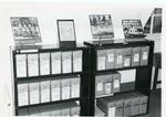 Black and white photograph of the BRCS archive display at Barnett Hill