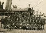 British Red Cross Society Male Detachment in front of a hospital ship[?]