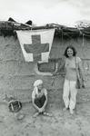 Black and white photograph from Red Cross News of Christine Whewell and Margaret Betteridge in Somalia 1981