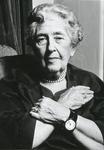 Black and white photograph of Agatha Christie