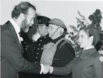 Black and white photograph of the Duke of Kent meeting a Red Cross cadet