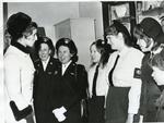 Black and white photograph of Princess Alexandra visiting Gloucester branch