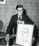Black and white publicity photograph of Yves Saint Laurent in connection with the Christian Dior Show at Blenheim Palace 1954