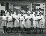 Black and white photograph of students from Marymount Secondary School in Malawi