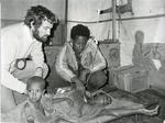 Black and white photograph of Red Cross work for the drought in Ethiopia 1980