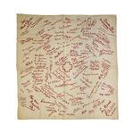 Tablecloth embroidered with signatures.