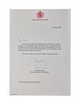 Letter sent on behalf of Her Majesty Queen Elizabeth II to thank British Red Cross staff and volunteers for the birthday wishes sent to her.