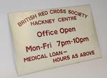 Metal sign from the British Red Cross Hackney Centre