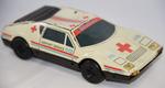 Painted metal toy car marked 'Ambulance' and 'Airport Service'