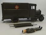 Model military ambulance with stretcher and patient