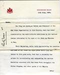 Letter to Lady Wantage from [Lord] Knollys on behalf of the King and Queen, 11 July 1905